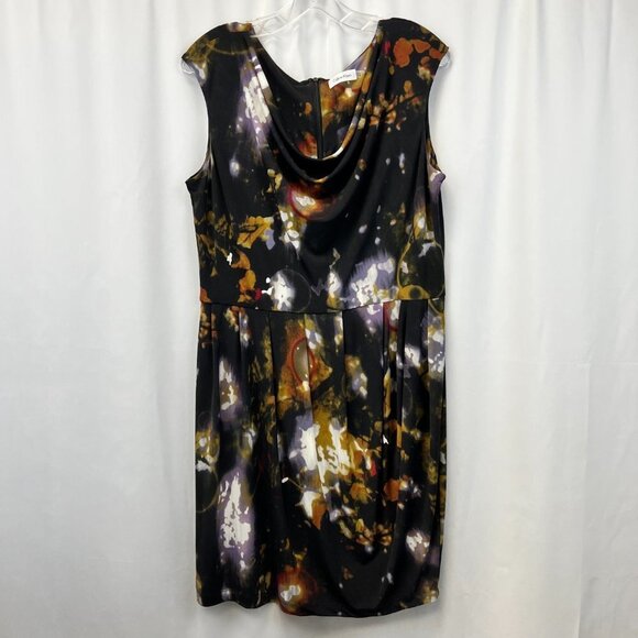 Calvin Klein Womens Multicolor Cowl Neck Sleeveless Short Shift Dress Size 14 - Picture 1 of 9